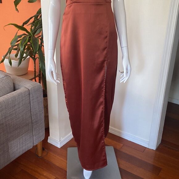 Steele Copper Tie Back Cut Out Slip Maxi Dress with Thigh Split Size Small - Picture 4 of 13